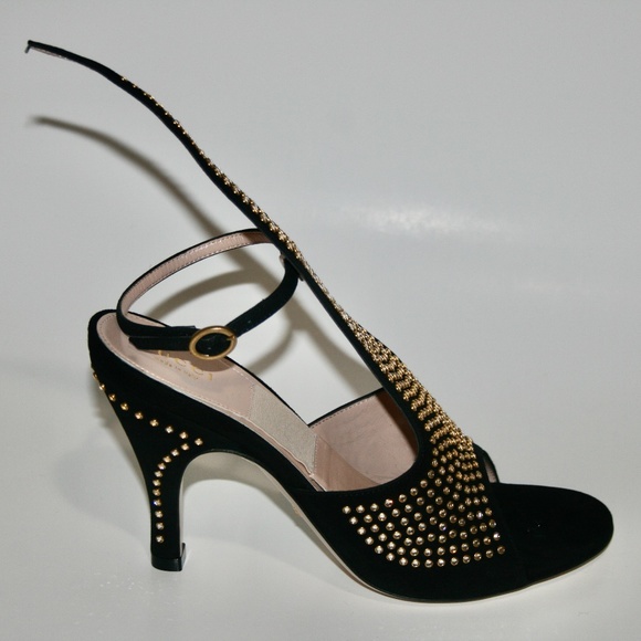 Gucci Black Suede Crystal Studded Sandals Heels - Picture 5 of 7